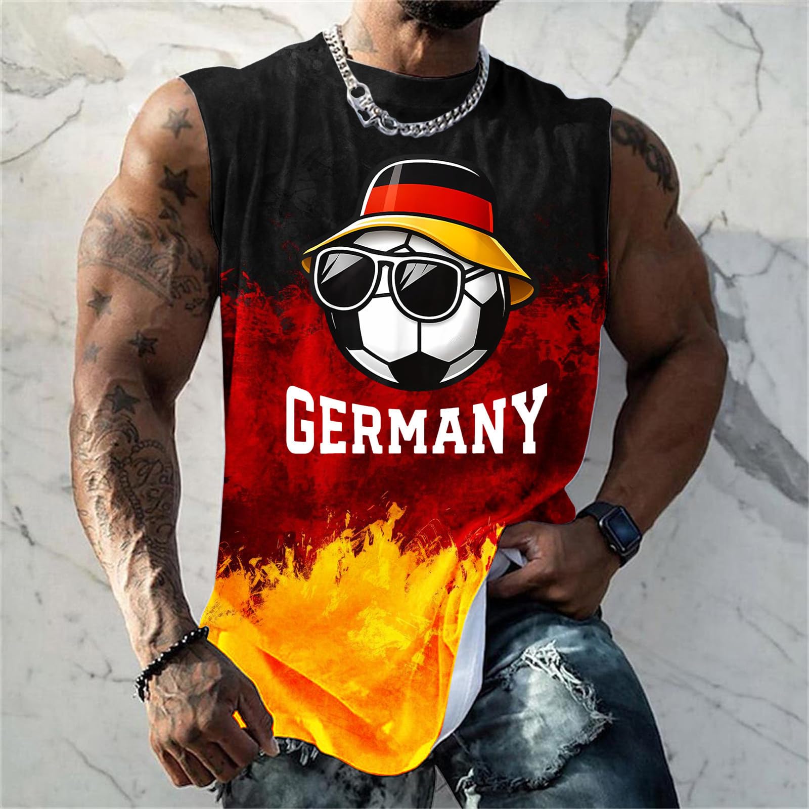 

Men s Casual Loose Fit Sleeveless Tank Top Germany Print Sports Vest Lightweight Breathable Fabric Summer Wear XXL