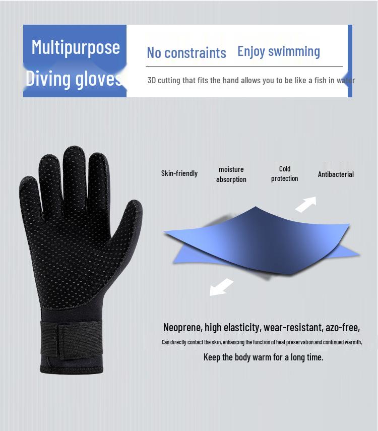 Men's Winter Diving Gloves, 3/5MM - Non-Slip, Scratch-Resistant, Warm Snorkeling, Fishing, and Swimming Gloves