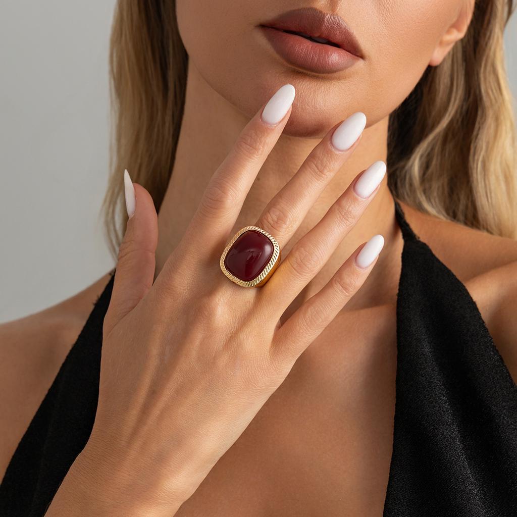 Vintage Exaggerated Metal Rings for Women Tie Dye Square Open Rings Trendy Unique Personalized Party Banquet Jewelry Accessories