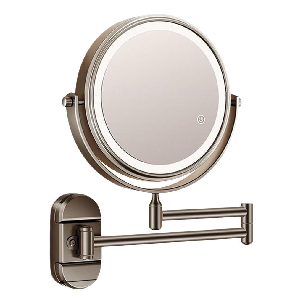 Adjustable 360 Degree Rotating Makeup Mirror Wall Mounted With LED Light Double Side Magnification Bathroom Use