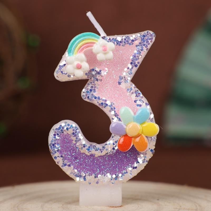 Flowers Rainbow Handmade Numbers Birthday Candles Cake Decoration Party Festive First Year Number Candles 0-9