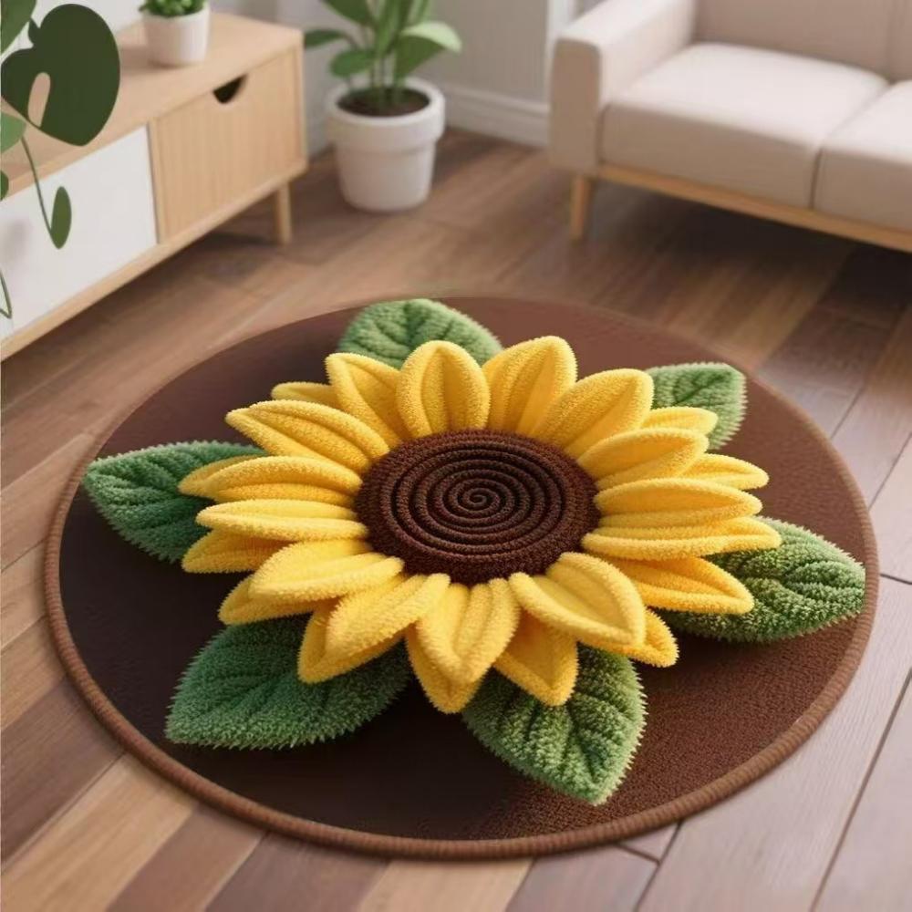 3D Visual Effects Sunflower Round Carpet Living Room Decor Children Bedroom Carpet Floor Mat Hallway Non-slip Rug Bedside Rug