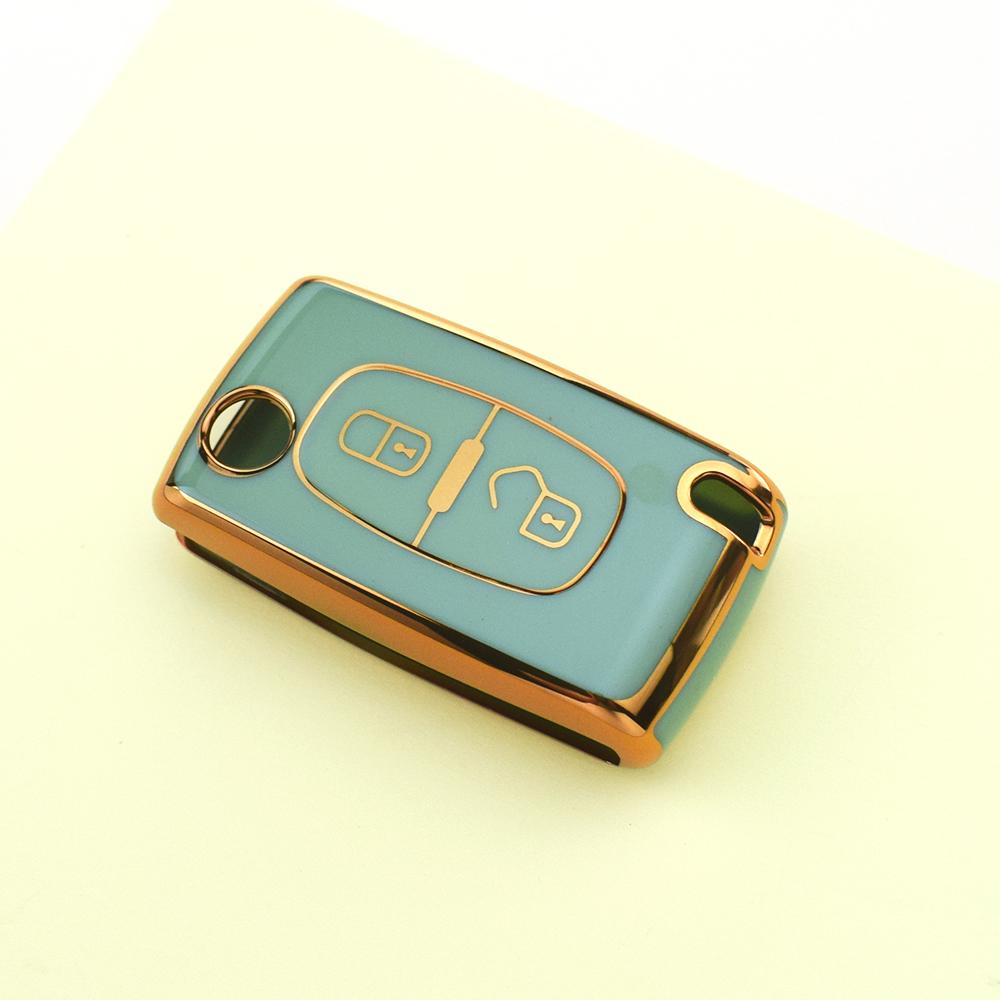 2/3 Buttons Fashion Gold Edge TPU Car Remote Key Case Cover Shell Fob Holder For Peugeot 607 3008 5008 107 207 307 308 407 For Citroen Xsara C5 C6 C8