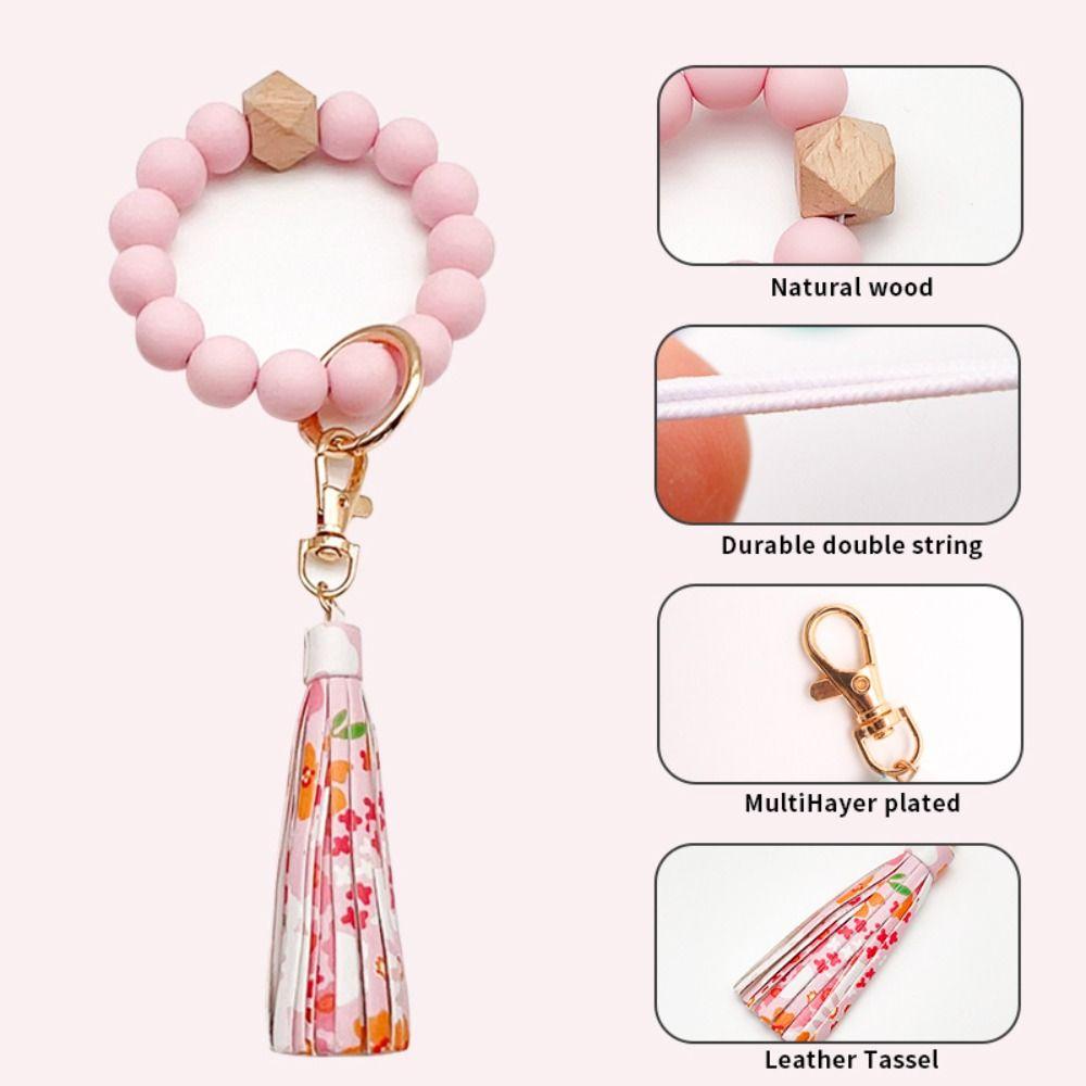 Fragmented Design Silicone Bead Bracelet Keychain Leather Card Bag Keychain  Women's Accessory