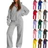 Damen Lässiges Zweiteiliges Set Hoodie und Jogginghose Loungewear Reißverschluss Kapuzenjacke und Hose mit elastischem Bund für Herbst Winter