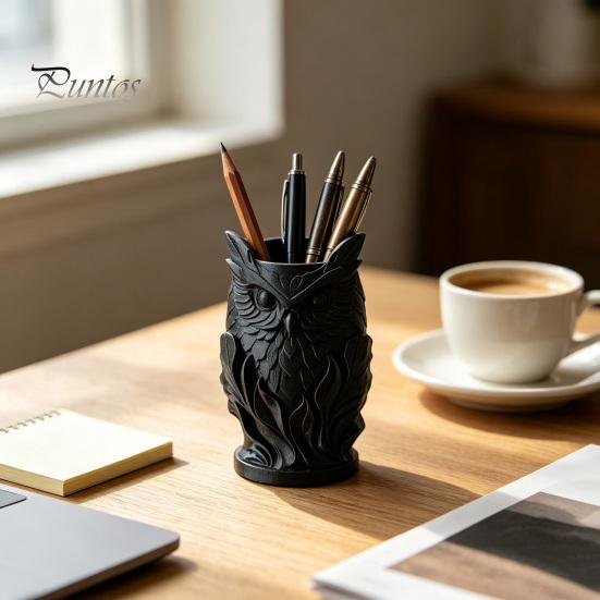 Desktop Stationery Organizer 3D Printed Owl Pen Holder, Creative Desk for Office Stationery, Decor Retro Relief Animal Storage Container Pencils