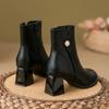 Leather Boots Women's Winter New French Bootie Women's Versatile Rough Heel High Heel Mary Jane Boots Women Ankle Bootie