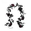 3 Stück Halloween Schwarze Rote Rosen Blätter Ranken Seiden-Künstblumen Hoteldekoration Simulation Rosenranke Kunstblume Blatt