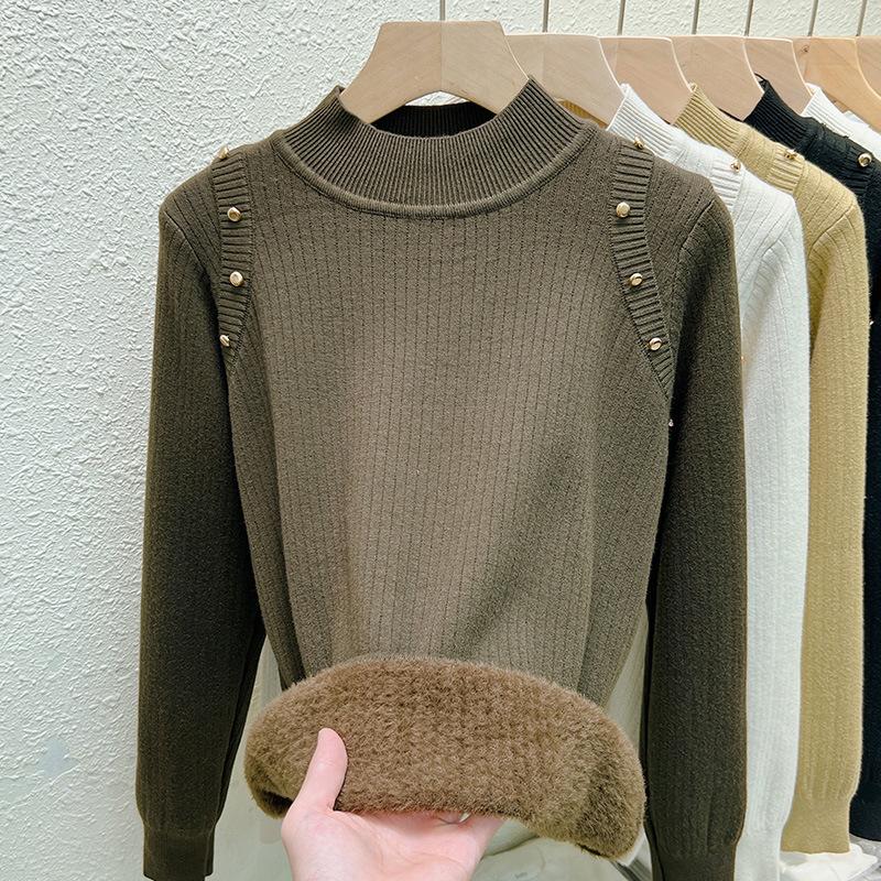 

Трикотажная базовая рубашка для женщин на осень и зиму, новый удобный мягкий свитер из клеевой ткани с полувысоким воротом, теплый топ 2XL коричневый