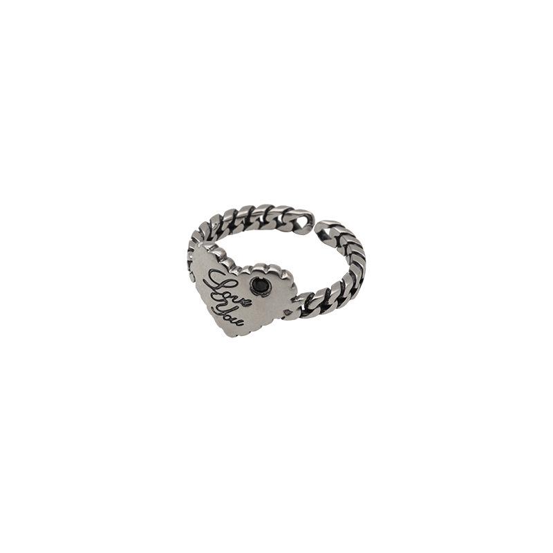 Korean S925 Retro Love Heart Pendant Ring for Women - Simple, Trendy Cold Style Index Finger Accessory