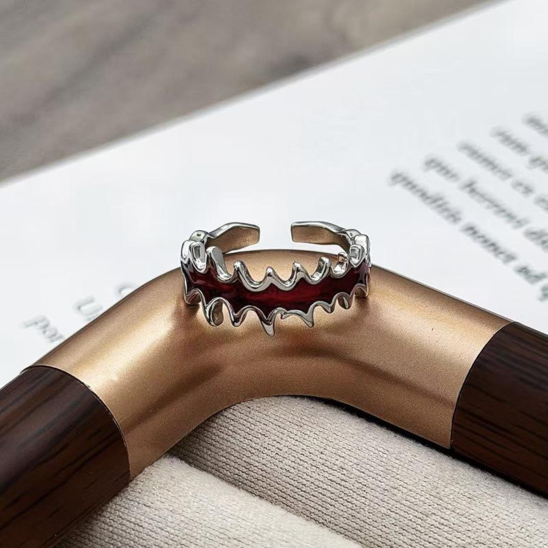 Red Enamel Dripping Oil Natal Year Dark High-End Open Ring Female Light Luxury Mori Niche Design Index Finger Ring