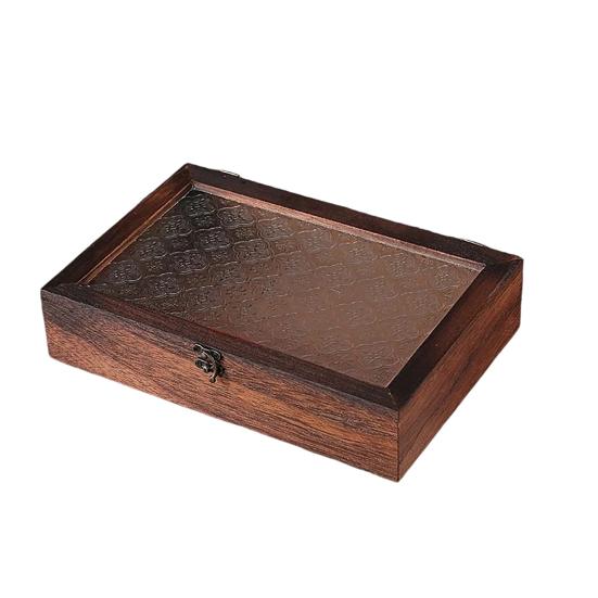 Jewelry Storage Box with Buckle And Flip-Top Lid Case Wood Retro Design Dustproof Organizer for Small Sundries