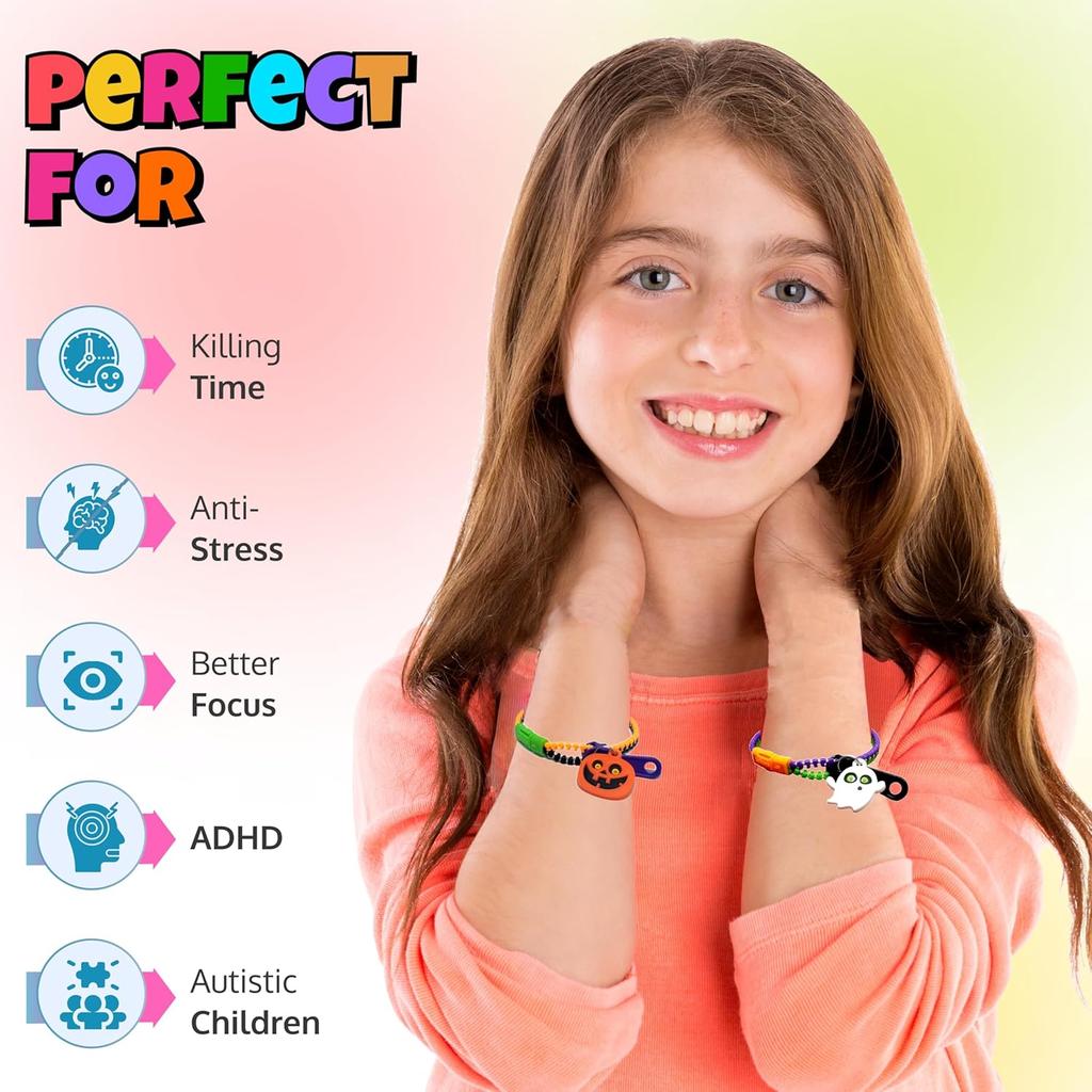 5/30/50Pcs Halloween Zipper Bracelets Sensory Toys Pumpkin Skull Stress Relief Bracelets Halloween Gift Bulk For Boys Girls