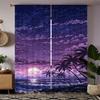Beach Print Curtains Under Moonlight Pole Bag Christmas Decorations Daily Home Room Curtain Made Of Polyester Washable