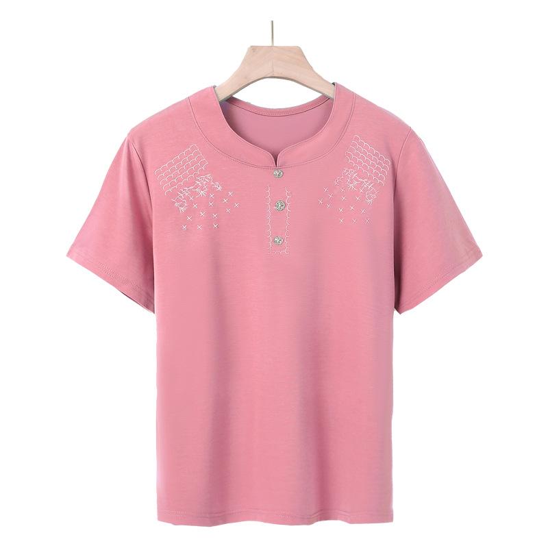 Mom's Plus Size Casual Summer Short-Sleeve T-Shirt - Loose, Stylish, Versatile Top for Middle-Aged and Elderly Women