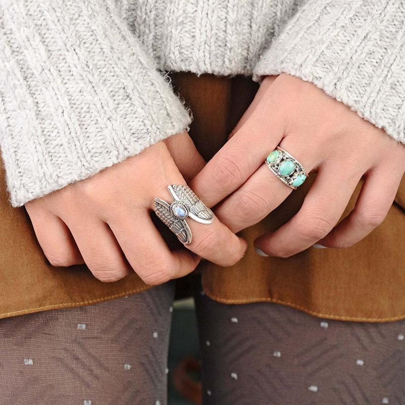 1 Set Ala d'Angelo in Argento Antico con Anello in Zircone Sintetico Gioielli Stile Retro