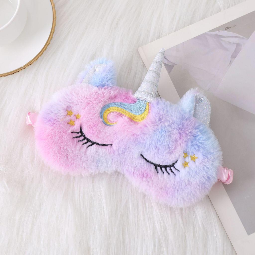 Unicorn Ears Plush Eye Mask with Embroidered Rabbit Design for Sleep Shading