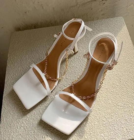 Summer Elegant Women Purple High Heels Chain Sandals Designer Open Toe Green Yellow Stiletto Heels Sandals Nightclub Shoes