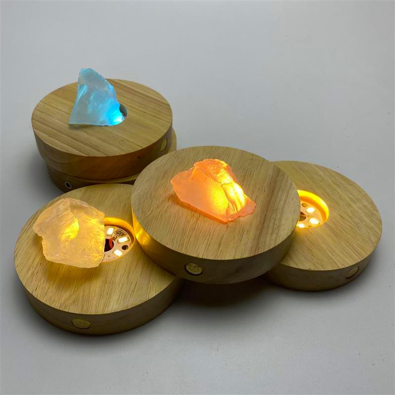 Xiaomi Creative DIY Wooden Luminous Lamp Holder Touch Switch Rechargeable LED Light Dispaly Base Crystal Glass Resin Art Ornament
