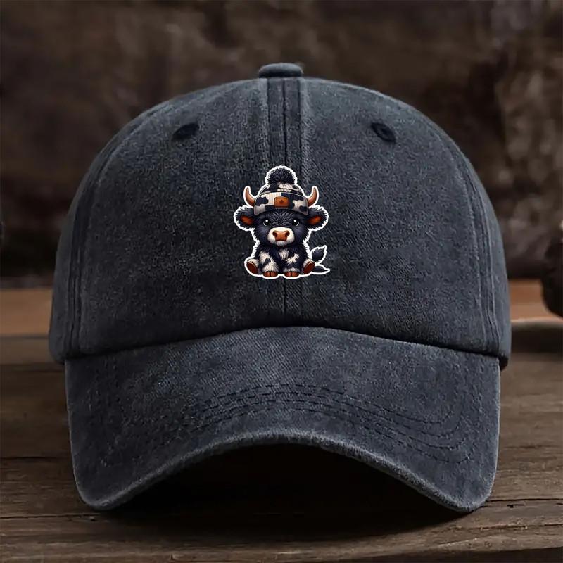 Retro Cow Print Baseball Cap - Adjustable, Washable, Stylish Curved Brim Outdoor Sports Dad Hat