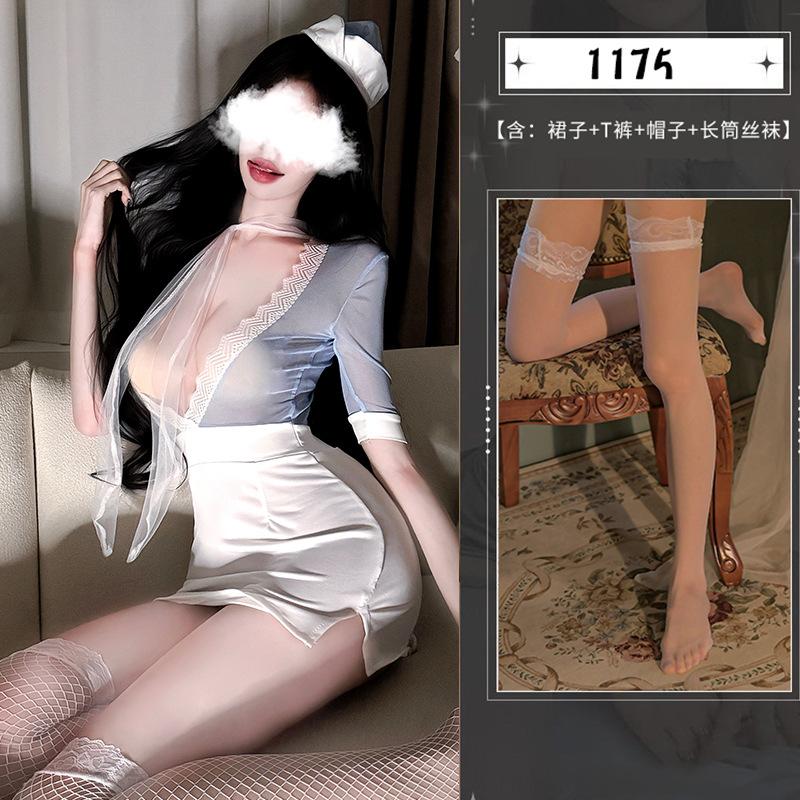 Sexy Sexy One-piece Secretary Hip Skirt Deep V Open Placket Uniform Temptation Pajamas Skirt Set