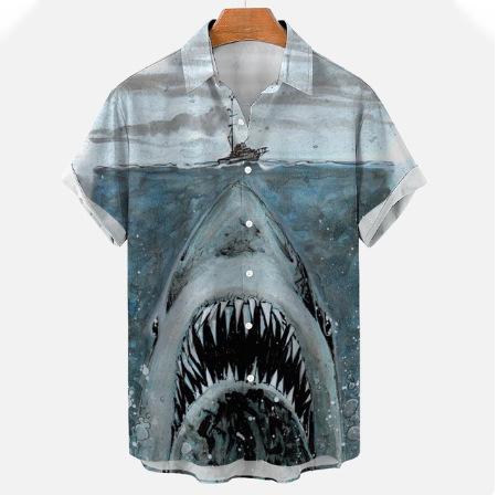 1116 Cool Cute Shark 1D Print Pattern Men's Shirt Street Casual Men's Shirt