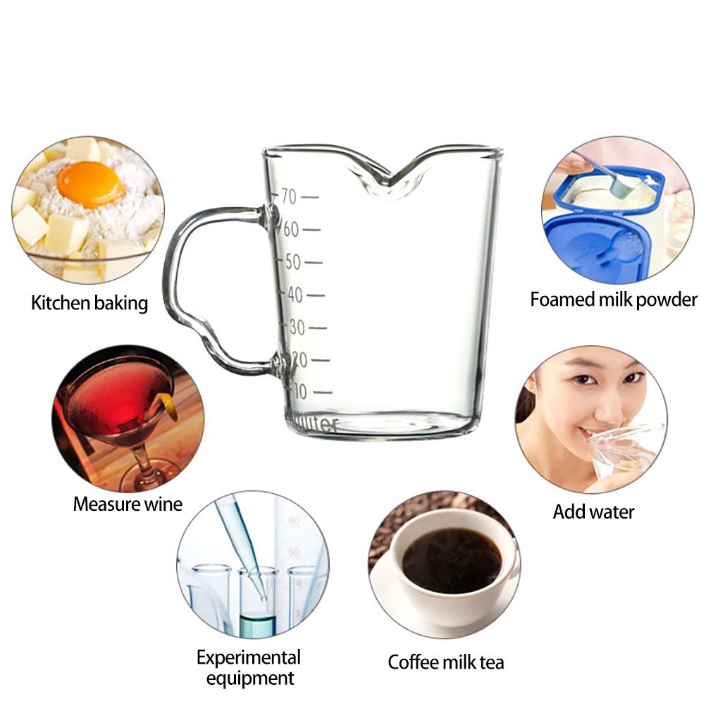 Thickened Glass Baby Feeding Cup with Scale Dual Spout Milk Mixing Cup for Formula & Coffee Transparent