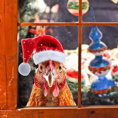 Christmas Hat, Chicken Head, Fully Transparent Glass, Home Decoration Stickers