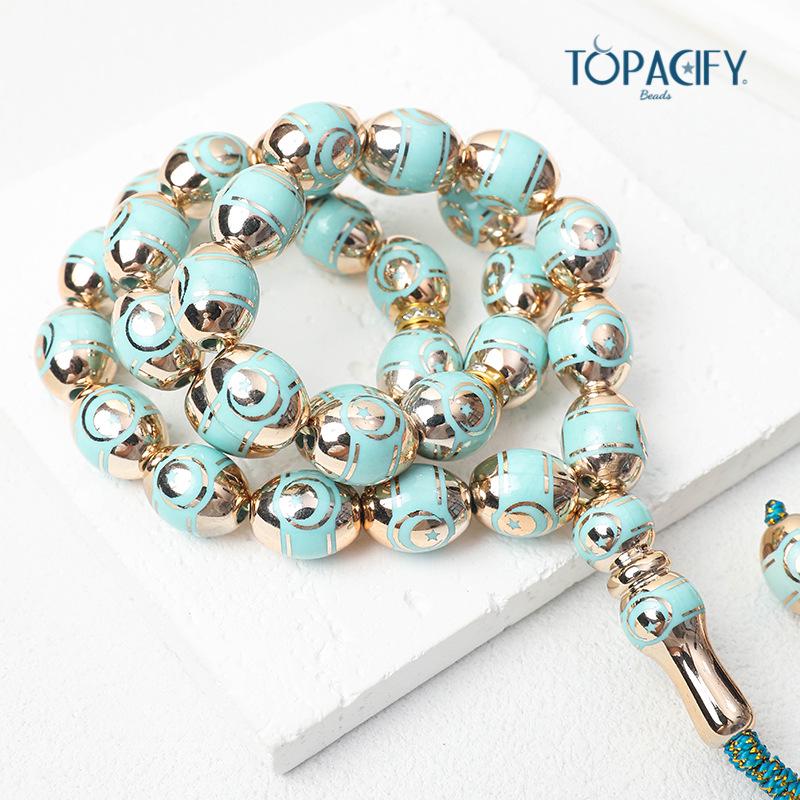 Electroplated Star & Moon Islamic Prayer Beads Bracelet - Hui Muslim Middle Eastern Accessory