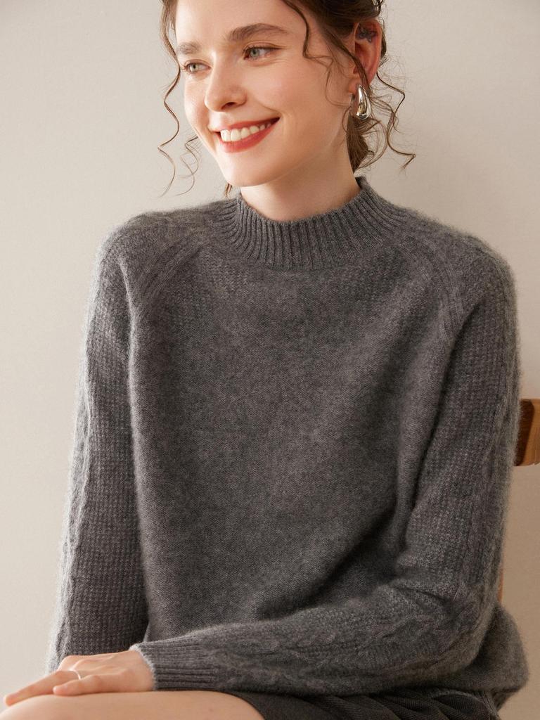 Women's Cashmere Loose Knit Pullover with Half-High Neck for Autumn/Winter 2025