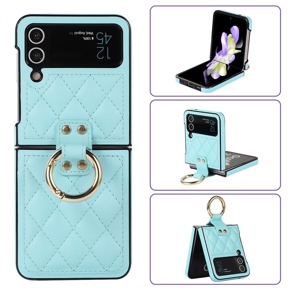 Leopard Print Ring Phone Case For Samsung Galaxy Z Flip 7 6 Flip 5 Flip 4 3 Rhombic Leather Cover Coque