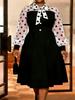 Elegantes schwarzes Polka-Dot A-Linien-Kleid in Übergröße mit durchsichtigen Ärmeln für kurvige Frauen