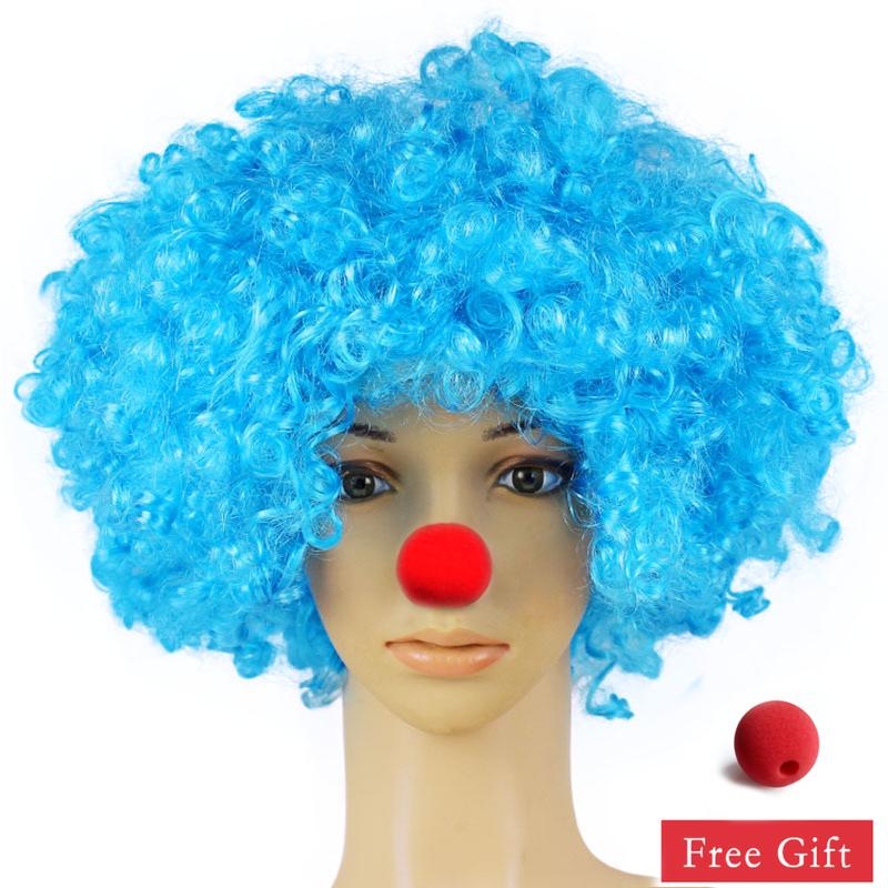 Parrucca da Clown Colorata Afro Riccia Sintetica Cosplay per Uomini Donne Parrucca per Festa di Carnevale Rossa Verde Gialla Blu Naso da Clown
