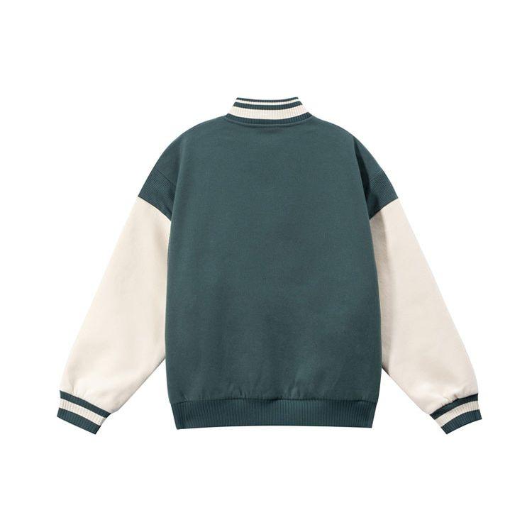 Anta Lifestyle Series Letter Embroidery Color Block Fleece Loose Casual Baseball Jacket Women Jackets Gulf-Green 162348705-2