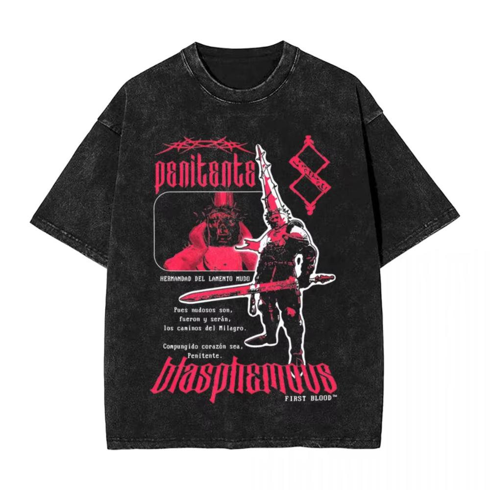 T-shirt Lavate Oversize Silent Hill Vintage in Cotone Blasphemous Fashion T-shirt per Uomo Estate Y2K Classici Top Tee