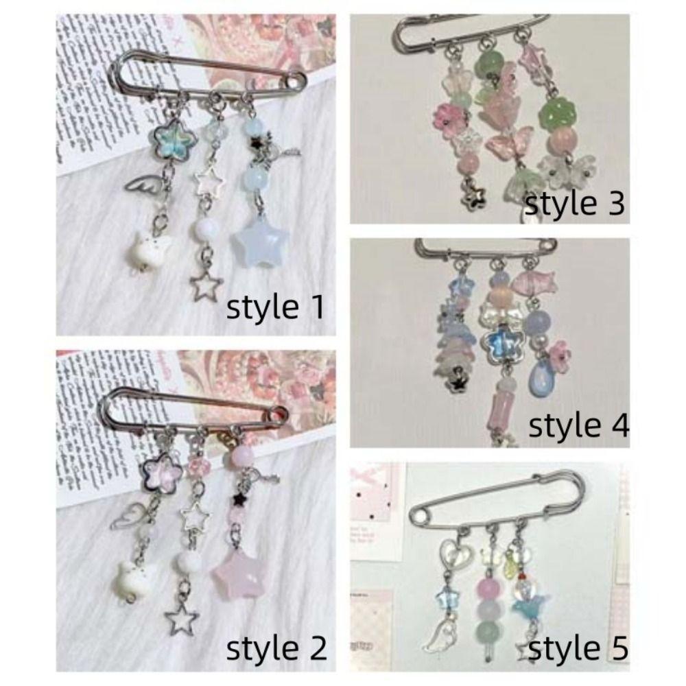 Handmade Beaded Bag Pins Pink and Blue Beaded Brooch Aesthetic Y2k Stars Brooch  Women Girls