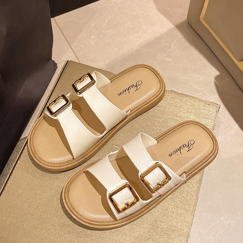 Summer New Women's Slippers Buckle Design Thick-soled Women's Slippers Wear Fashionable Versatile Soft Sole- .CM Beach Women's Shoes