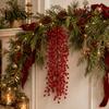 Entrance Lintel Wall Decoration Artificial Red Berry Swag Branch, Christmas Rustic Style Photography Props for Retro Hangings, Seasonal Waterfall