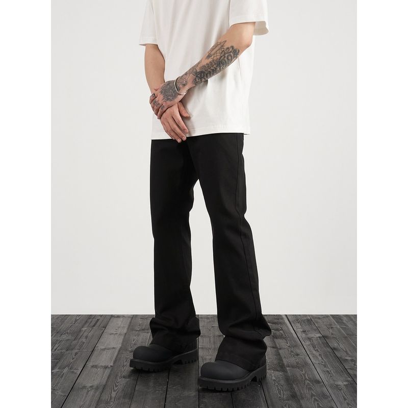 Black of Exit American-Style Stretchy Slim-Fit Flared Twill Pants High Street Commuter Black Casual Pants