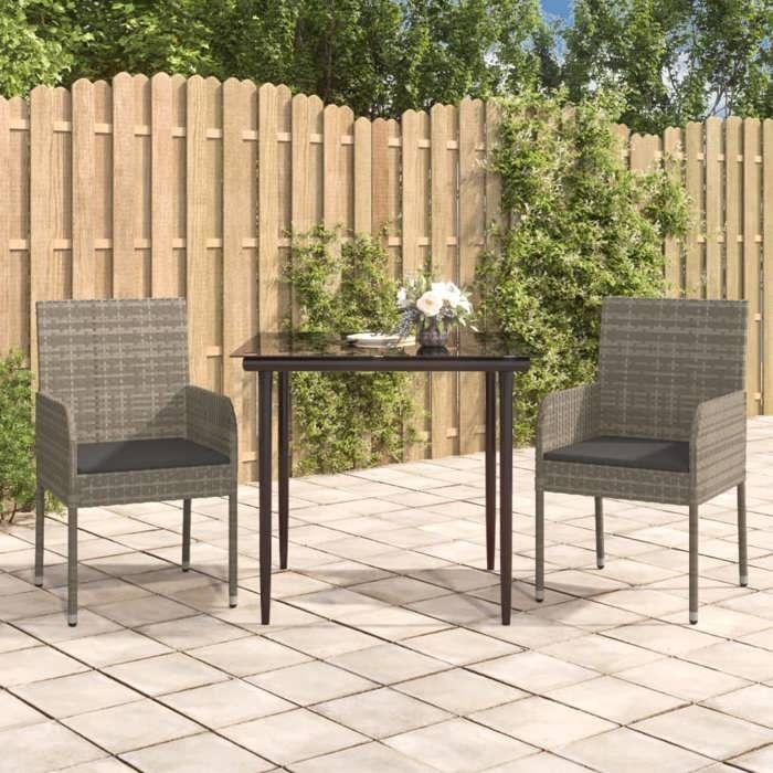 VidaXL Ensemble à manger jardin 3pcs avec coussins noir et gris, ensemble de salle à manger, ensemble de salle à manger 3185149