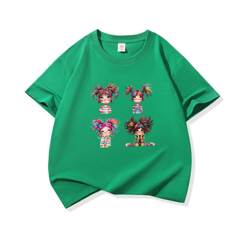 Rainbow Hair Girl Set Graphic Tee Kids 100 Cotton Crew Neck T Shirt Short Sleeve Breathable Tops For Boys Girls Children