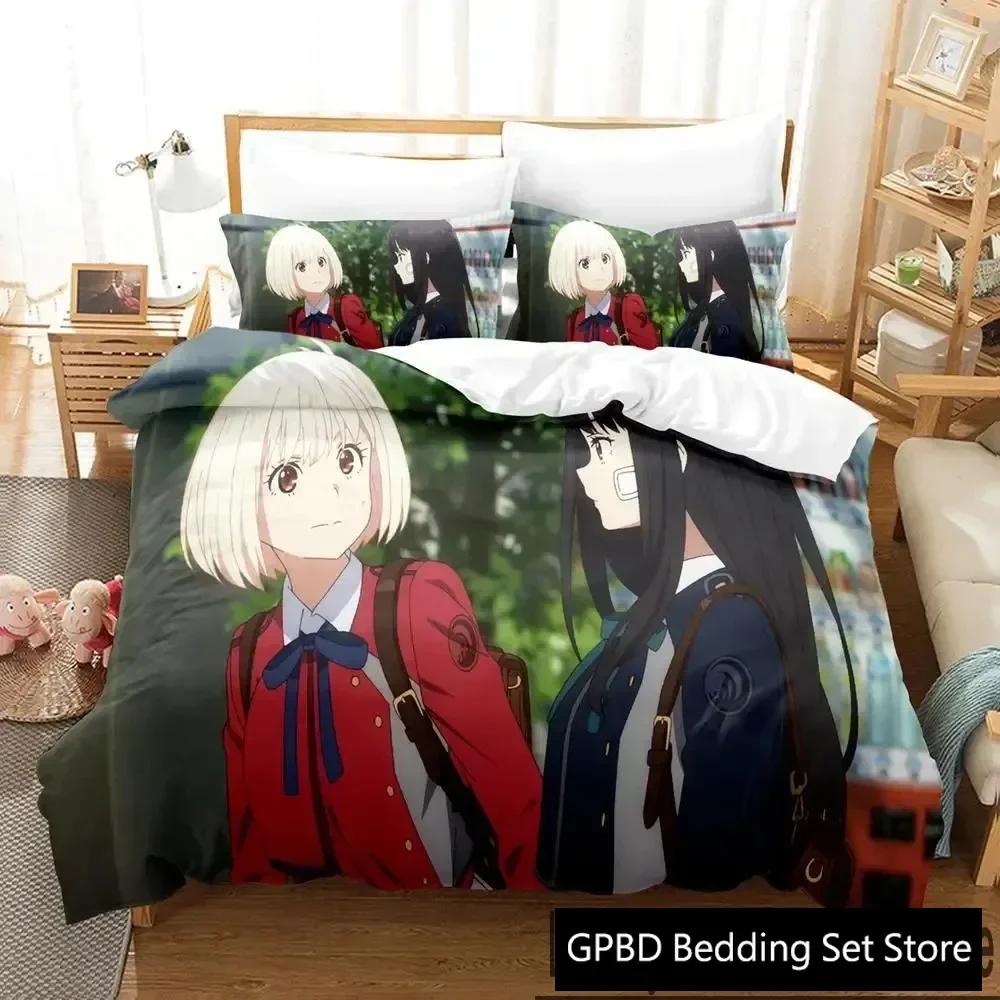 3D Print Anime Lycoris Recoil Comfortable Duvet Quilt Cover Pillowcase Bedding Set Children Bedroom Decoration Home Textile