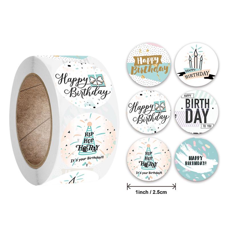 500-Piece Happy Birthday Self-Adhesive Round Sticker Set for Cake, Gift, and Card Decoration