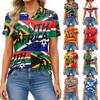 Women Casual Button Down Short Sleeve Polo Shirt with Printed Graphic Collar for Sports and Everyday Wear