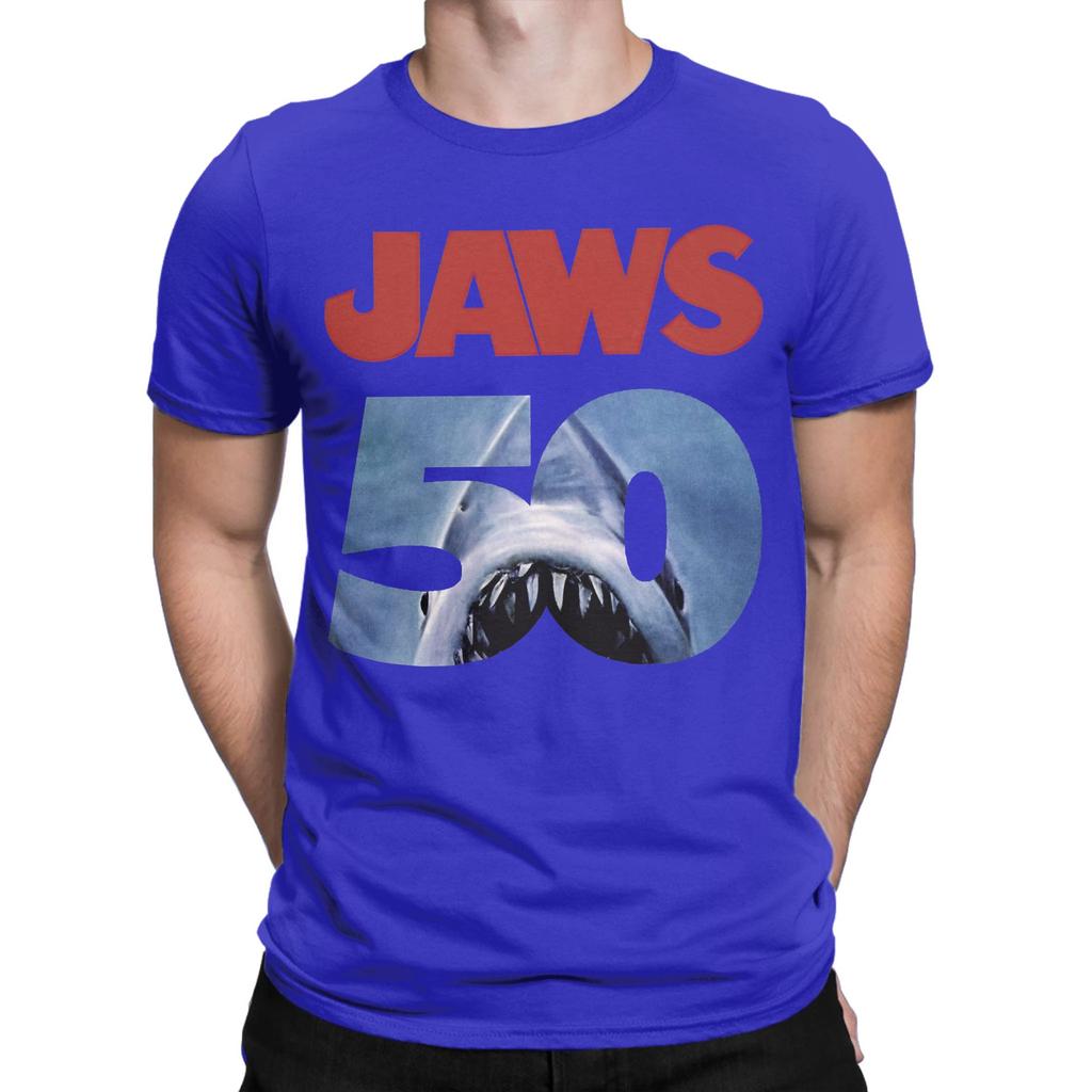 Movie Jaws 50th Anniversary Men's T Shirts  Leisure Tee Shirt Short Sleeve Round Collar T-Shirts Cotton Gift Idea Tops