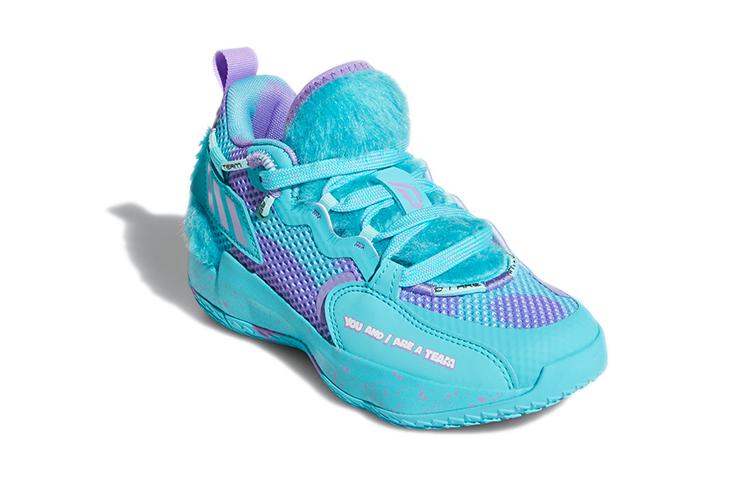Monsters Inc. X Adidas Dame 7 EXTPLY Fabric Mid Top Basketball Shoes Sky Blue Children Aged 3 7 Years Old S28977
