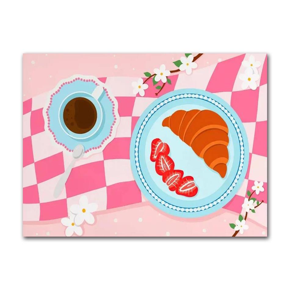 Abstract Coffee Cherry Strawberry Plant Wall Art Canvas Painting Nordic Posters And Prints Wall Pictures For Pink Kitchen Decor