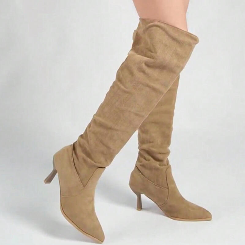 Retro Black Suede Knee High Boots Women 2025 Winter Sexy Pointed Toe High Heel Riding Boots Party Dress Shoes Plus Size