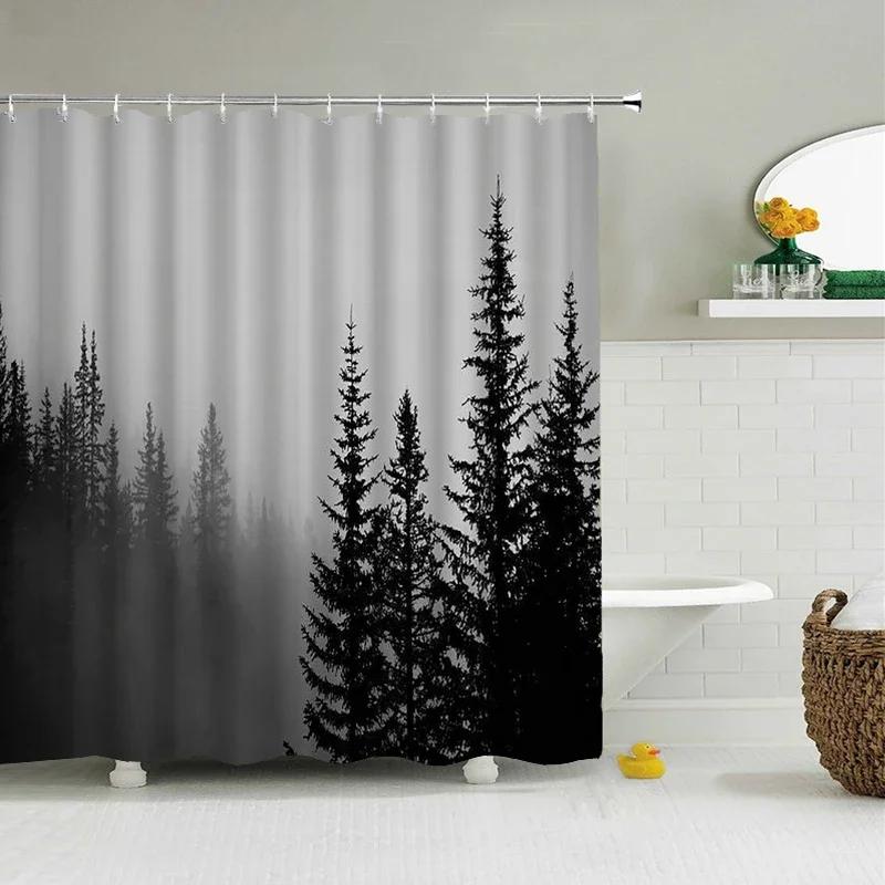 Natural Forest Tree Scenery Shower Curtain Bathroom Waterproof Polyester Fabric Bathroom Curtain 3d Printed Bath Screen Mat