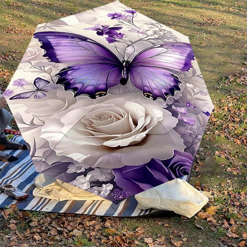 1PC Butterfly Flowers Umbrella-8-Rib Reinforced, Automatic Open, Lightweight & Durable, Fashion Accessory for Outdoor, H0410